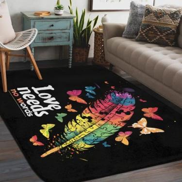 Imagem de Tapete de área para sala de estar, lavável à máquina, cor autismo, plumas, antiderrapante, tapete macio para sala de estar, quarto, sala de jantar, berçário, cozinha, decoração de casa