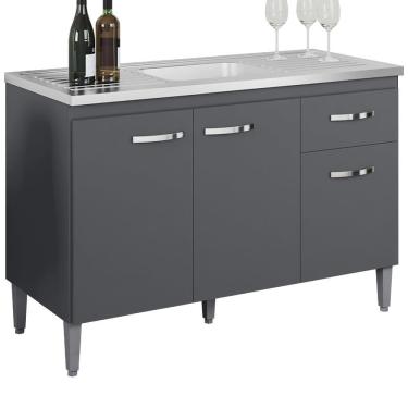 Imagem de Balcao Para Pia Sem Tampo 118 Cm Gabriela Cinza Reajl Móveis Cinza