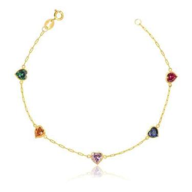 Imagem de Pulseira Feminina Ouro 18k Pedras Coração De Zircônia 5mm - Paulistana