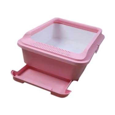 Imagem de Bothyi Caixa de areia para gatos, semi-fechada, suprimentos para animais de estimação, caixa de areia para gatos com gaveta de pó, caixa de areia para gatos, Rosa