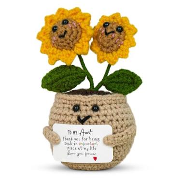 Imagem de OASSIE Presentes de Natal para mulheres - Suporte emocional de crochê com cartão - Presentes positivos de crochê para tias de sobrinha, ideias de presente de tia, decoração de mesa de mesa, presente