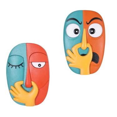 Imagem de XYQXYQ 2 peças exclusivas de esculturas de parede, rostos engraçados para pendurar na parede, decoração de parede de arte abstrata para decoração de casa moderna, banheiro, sala de estar, escritório