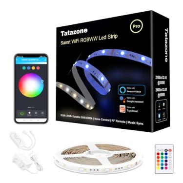 Imagem de Tatazone 32,8 pés RGBWW WiFi luzes de tira de LED, 2700K-6500K quente branco frio luzes de LED com Alexa Google, Music Sync luzes LED que mudam de cor para espelho, quarto, cozinha, teto, TV