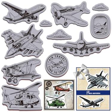 Imagem de GLOBLELAND Carimbo de borracha aderente de avião, 22 x 17,8 cm, vintage, selos de EVA para montagem em espuma vinílica acetinada, conjunto de carimbos de borracha para fazer cartões, álbum de fotos