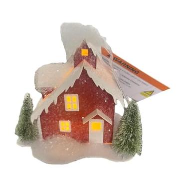 Imagem de Nuke Armor Enfeite de casa de Natal de LED, chalé de vila de inverno com neve e pinheiros, decoração de férias vermelha e branca com luz quente - 1 unidade