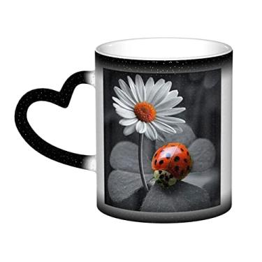 Imagem de Xícara de café divertida joaninha margarida, copo de cerâmica que muda de cor sensível ao calor 12 Oz, para café/chá/leite/cacau, para adolescente/aniversário/festival/presentes