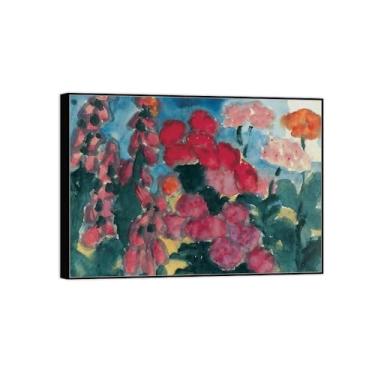 Imagem de BMZFYBS Pintura de arte de parede de flores - imagem de decoração vintage - flores vermelhas e rosa - impressões em tela moldura preta para sala de estar 50 x 70 cm 20 x 27 pol