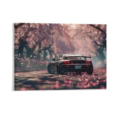 Imagem de HouLaiZhe Static Jdm Car Rx7 Pôster de flor de cerejeira lona decoração de sala estética pintura de parede impressões de sala de galeria decoração de parede para quarto sala de estar escritório 18 x