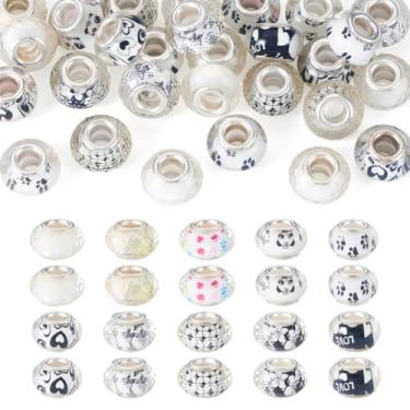 Imagem de 30 peças sortidas de resina transparente branca contas europeias 14 x 8,5 mm impresso glitter em pó contas grandes espaçadores Rondelle para pulseiras faça você mesmo, canetas, chaveiro, suprimentos