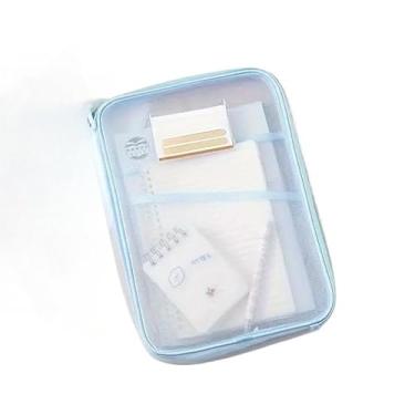 Imagem de Pasta Arquivo Transparente Com Zíper E Divisórias De Malha Nylon Boa Capacidade Portátil(Azul)