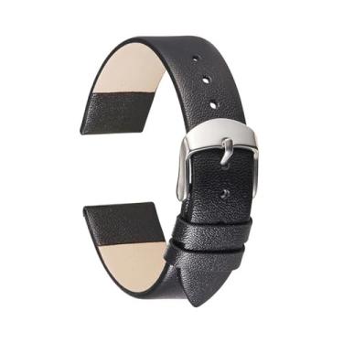 Imagem de XLCZMYL Pulseira de couro para relógio de 14 mm, 16 mm, 18 mm, 20 mm, 22 mm, fina, macia, confortável, pulseira de couro, preta, 16 mm