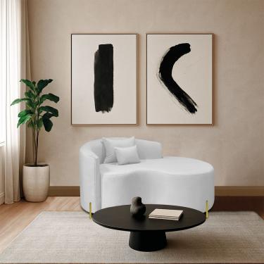 Imagem de Divã Recamier Curvo Sala De Estar Recepção Inglaterra 150cm Pés Metal Dourado Lado Direito Bouclé Branco