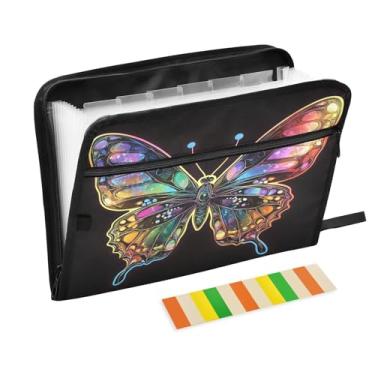 Imagem de CEBUGI Pasta expansível com 13 bolsos, organizador de arquivos sanfonado à prova d'água com etiquetas tamanho A4, organizador de documentos de papel para escola, escritório, borboleta
