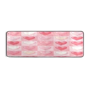 Imagem de Burbuja Tapete de corredor xadrez coração dos namorados 61 x 183 cm, tapete lavável antiderrapante com suporte de borracha, tapete para sala de estar, corredor, decoração de casa