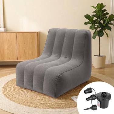 Imagem de Fiwochic 6 poltronas infláveis para adultos, poltronas infláveis com bomba de ar elétrica, sofá inflável, portátil, confortável, inflável, sofá preguiçoso para leitura, sala de estar (cinza escuro)