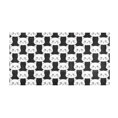 Imagem de Burbuja Tapete de corredor com rosto de gato branco de pelúcia antiderrapante tapete de borracha para corredor, quarto, sala de estar, decoração de entrada, lavável na máquina, 51 x 99 cm