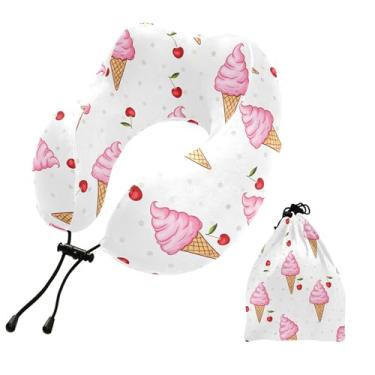 Imagem de Burbuja Almofada de pescoço de cereja com cones de sorvete para viagem, almofada de viagem de espuma viscoelástica para dormir, suporte de cabeça de carro de avião, lavável na máquina e portátil