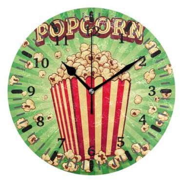 Imagem de CEBUGI Relógio de parede vintage pipoca operado por bateria relógios redondos silenciosos sem tique-taque relógios de parede para cozinha, banheiro, quarto, escritório, decoração 25,4 cm