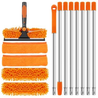 Imagem de ZJRDYYK Ferramenta de limpeza de janela de rodo 2 em 1 com haste de extensão ajustável de 135 polegadas e 4 esfregões de substituição, ferramenta de limpeza de janelas para janelas altas de portas de