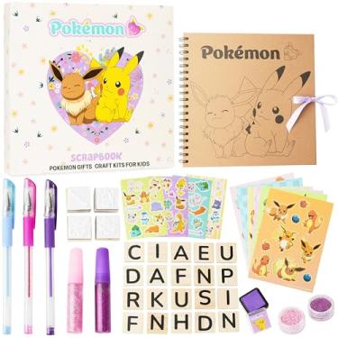 Imagem de Conjunto de scrapbook Pokémon, 47 peças de materiais de sucata, kit de artes e artesanato para crianças, canetas de gel com glitter, folhas e acessórios, enchimentos de meias para presentes