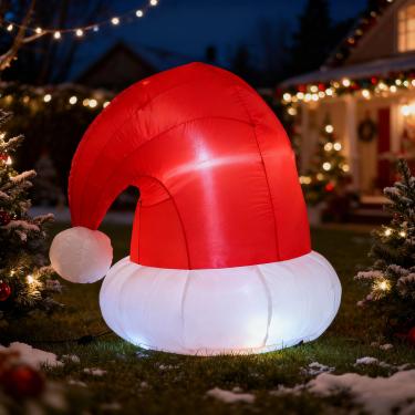 Imagem de Asixxsix Decorações Infláveis ​​ao Ar Livre de Natal de 6,6 Pés, Decoração de Quintal Inflável de Chapéu de Papai n oel, Chapéu Vermelho Gigante Iluminado Com Luzes LED Embutidas para (US)