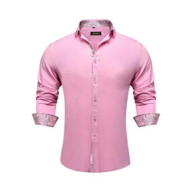 Imagem de Camisa Social Masculina De Manga Longa Preta E Vermelha Com Estampa Pa