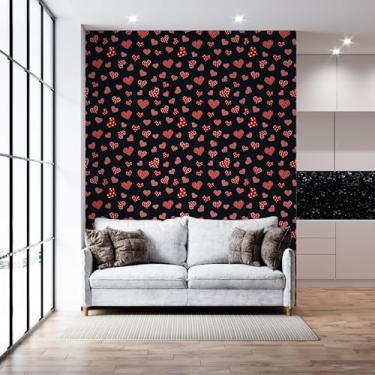 Imagem de Papel de Parede Decorativo com Corações Vermelhos, Fundo Preto, Design Romântico, 2,80m, para Decoração de Ambientes e Paredes