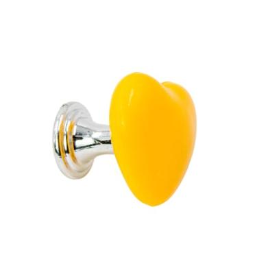 Imagem de Puxador Redondo em Plástico Amarelo com Base Cromada, Botão de Pressão Decorativo para Móveis