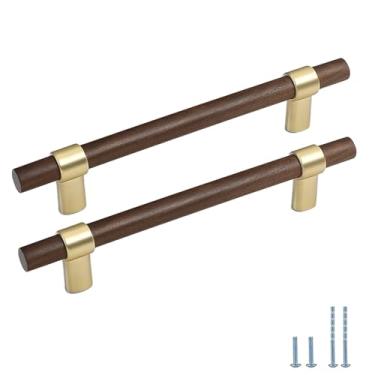 Imagem de Evionlin 2 peças 12,8 cm de madeira de nogueira cilíndrica longa de madeira de nogueira de madeira de zinco puxadores de porta de armário de cozinha puxadores de gaveta