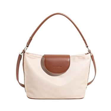 Imagem de CORIOS Bolsa feminina de couro PU elegante bolsa tiracolo moda mensageiro alça superior bolsa média Hobo, Bege, L