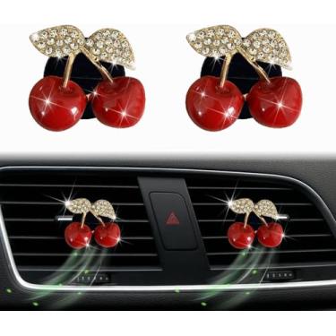 Imagem de 2 peças de clipe de perfume para ambientador de saída de ar de carro cereja, fragrância de saída de ar de strass, aromatizador de perfume, decoração de carro (Sabor de cereja)