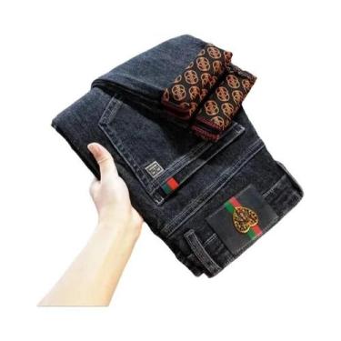 Imagem de Calças Jeans Skinny Masculinas De Inverno Com Design Estampado Casual 