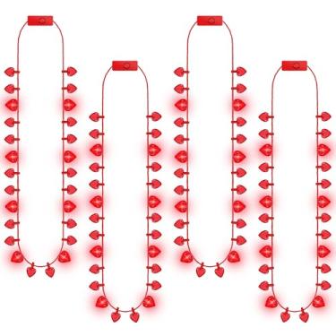 Imagem de 4 peças, colar de presente de dia dos namorados, 8 lâmpadas de coração vermelho claro, 3 modos de acender contas de dia dos namorados, presente de troca de coração 3D, presente de troca de dia dos