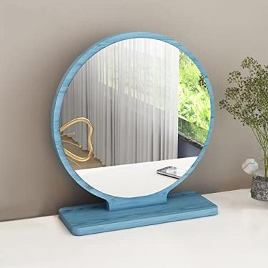 Imagem de TRGCJGH Espelho redondo de mesa, espelho de maquiagem para maquiagem, espelho de maquiagem para mesa, espelho circular iluminado com LED, espelho de mesa com 3 modos de iluminação reguláveis de cores