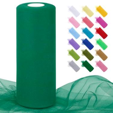 Imagem de JeogYong Rolo de tecido de tule verde lago 30,5 cm por 100 metros tecido de malha de poliéster fita de tule para saias tutu, embrulho de presente, decoração de aniversário/festa/casamento, artesanato