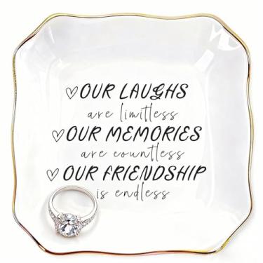 Imagem de Presentes de amizade de Natal para mulheres, bandeja decorativa de cerâmica para melhores amigas, bandeja de bugigangas de anel, presentes exclusivos para amigas para mulheres Bestie BFF Sister - Our