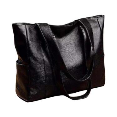 Imagem de Bolsa de ombro de couro macio para mulheres, sacola de grande capacida