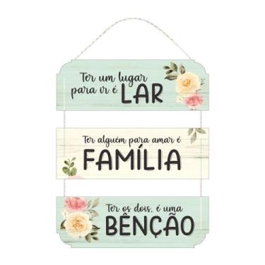Imagem de Placa Decorativa Frase Família Lar Benção e Flores 30x46 - Estúdio Amo