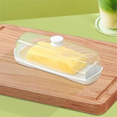 Imagem de Manteiga com tampa, bancada de manteiga e geladeira, colher fácil, bandeja de plástico para manteiga da costa oeste/leste, pode ser lavada na lava-louças - transparente