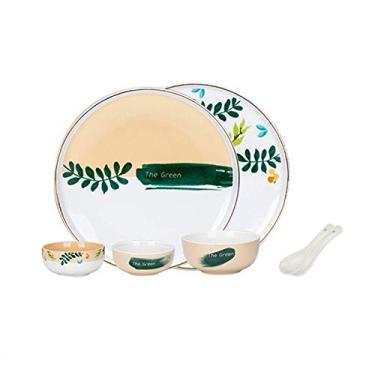 Imagem de Pratos de jantar (7 peças) conjuntos de louça redondos elegantes pratos de cerâmica, serviço para 2, conjuntos modernos de pratos de jantar pintados à mão, pratos, tigelas e colheres pratos de jantar