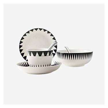 Imagem de Pratos de jantar de cerâmica e utensílios para servir 10 peças conjuntos de pratos de jantar de cozinha, serviço para 2, conjunto de pratos de padrão geométrico, pratos, tigelas e pratos de lanche