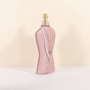 Imagem de GemeShou Suporte de exibição de colar de veludo, exibição de colar de joias rosa para vender, manequim de colar para joias, exibição de joias de busto de colar para bancada 【Rosa-Médio】