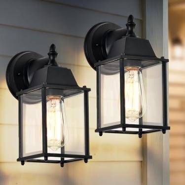 Imagem de Conjunto de 2 luminárias externas pretas para casa Luzes de varanda Lanterna de parede externa Arandela