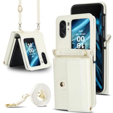 Imagem de Capa carteira flip Oppo Find N2, porta-cartões com bloqueio RFID e alça destacável, couro durável e TPU, 4 compartimentos para cartão, proteção contra quedas, capa flip com suporte para uso diário