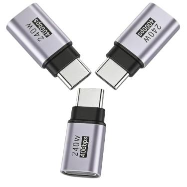 Imagem de basecolors Adaptador extensor USB C reto (pacote com 3) extensão de cabo de 40 Gbps 240W tipo C baixo perfil macho para fêmea Thunderbolt QC e transferência de dados para dispositivos USB-C (cinza