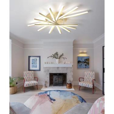 Imagem de Luminária de teto LED linear moderna, dimerizável de 3000 a 6000K, luminária pendente de embutir preta, luminárias de teto douradas, para quartos, cozinhas, salas de jantar e áreas de serviç