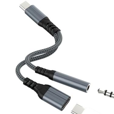 Imagem de Adaptador USB C para auxiliar (2 em 1) conector de fone de ouvido de 3,5 mm de áudio para iPhone 17 16 15 Pro Max tipo C carregador compatível com Samsung Galaxy S25 Ultra Splitter Dongle Cord para