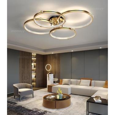 Imagem de Luminária de teto LED de 125 cm com anel de cristal, redonda, moderna e regulável, para sala de estar, quarto, 100 W, com controle remoto, iluminação embutida para teto, ideal para cozinha e