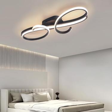 Imagem de Luminária de teto LED moderna de 60 W com controle remoto, dimerizável continuamente de 3000 a 6000 K, lustre de metal e acrílico de 80 cm para iluminação de quarto, sala de estar, escritóri