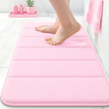 Imagem de OLANLY Tapete de banho listrado de espuma viscoelástica 61 x 40 cm, tapetes de banheiro absorventes super macios, secagem rápida, tapetes de chuveiro laváveis na máquina, tapete de banho, acessórios